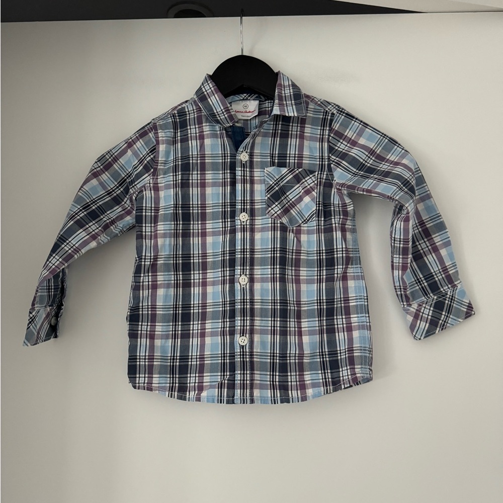 Hanna Andersson Kids Blue Plaid Button Down Shirt
